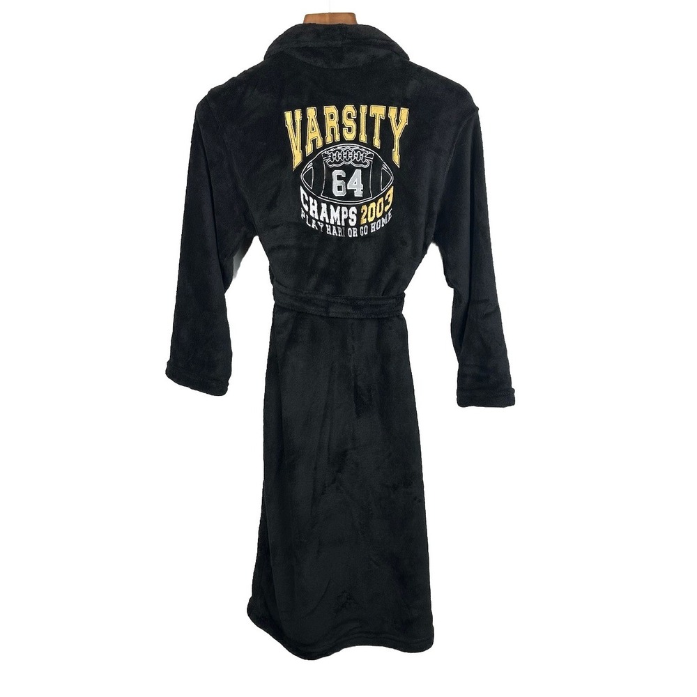 Joe Boxer Varsity Football Soft Fleece Bath Robe Youth Large 10/12 Black Pockets - Picture 1 of 8